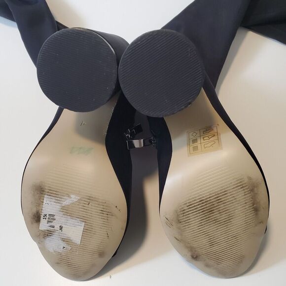 Women's Over The Knee Boots Black Lycra Fits 6.5 To 7 Open Toe Chunky High Heel - Picture 5 of 9